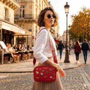 Karl Lagerfeld Paris Maybelle embellished crossbody Bag RED Two Zip & Pins NWT